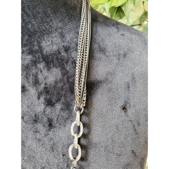 Women's Pewter and Black Multilayered Chain Stylish Necklace - Picture 5 of 7
